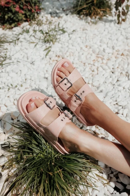 Дамски чехли розови от екологична кожа Eiko