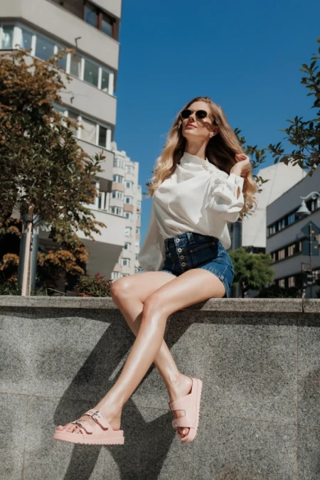 Дамски чехли розови от екологична кожа Eiko