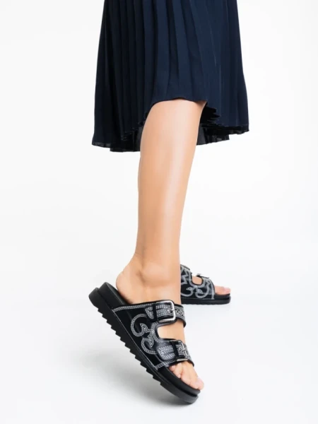 Дамски чехли черни от екологична кожа Eiko