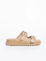 Дамски чехли тъмно бежови от екологична кожа Eiko