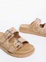 Дамски чехли тъмно бежови от екологична кожа Eiko