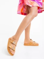 Дамски чехли камел от екологична кожа Eiko