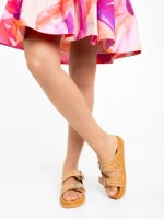 Дамски чехли камел от екологична кожа Eiko