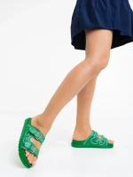 Дамски чехли зелени от екологична кожа Eiko