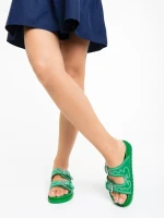 Дамски чехли зелени от екологична кожа Eiko