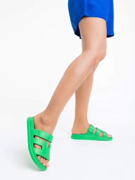 Дамски чехли зелени от синтетичен материал Mika