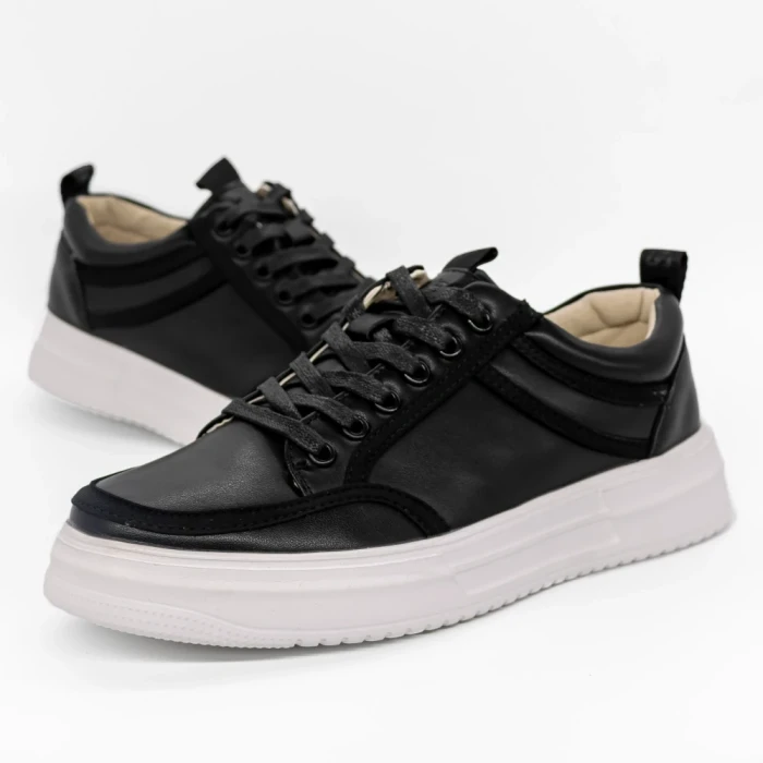 Мъжки спортни обувки  черни от екологична кожа Elden