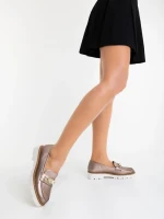 Дамски мокасини цвят тъмно злато от екологична кожа Jenima