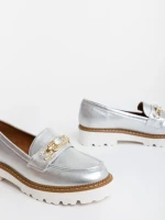 Дамски мокасини сребристи от екологична кожа Jenima