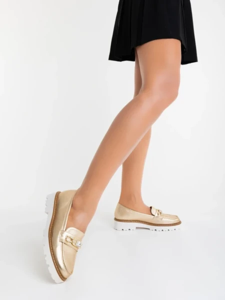 Дамски мокасини златисти от екологична кожа Jenima