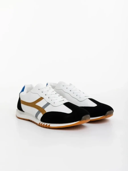 Мъжки спортни обувки черно-бели от екологична кожа Nereo