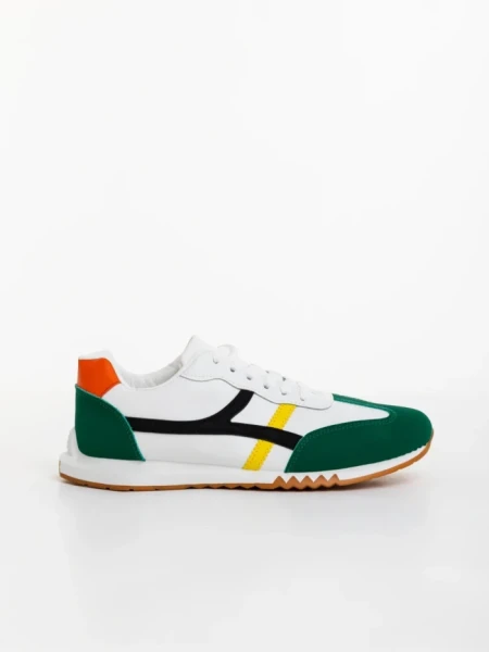 Мъжки спортни обувки бели със зелено от екологична кожа Nereo