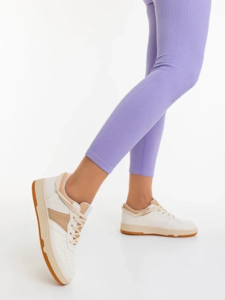 Дамски спортни обувки тъмно бежови от екологична кожа Petty