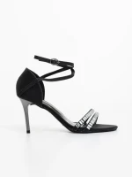 Дамски сандали с ток черни от текстилен материал Galina