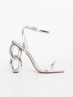 Дамски сандали сребристи от лачена екологична кожа Valeta