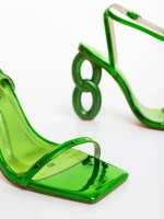 Дамски сандали зелени от лачена екологична кожа Valeta