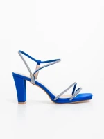 Дамски сандали с ток сини от текстилен материал Delenia