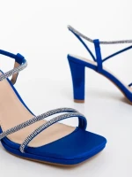 Дамски сандали с ток сини от текстилен материал Delenia