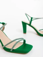 Дамски сандали с ток зелени от текстилен материал Delenia