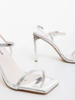 Дамски сандали сребристи от екологична кожа  Soleva