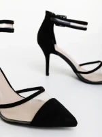 Дамски обувки с ток черни от текстилен материал Floriette