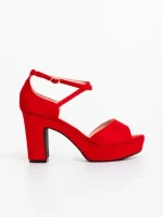 Дамски сандали с ток червени от текстилен материал Sinsara