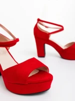 Дамски сандали с ток червени от текстилен материал Sinsara