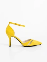 Дамски обувки с ток жълти от текстилен материал Armara