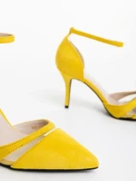 Дамски обувки с ток жълти от текстилен материал Armara
