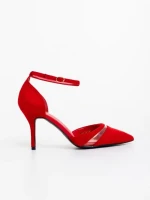 Дамски обувки с ток червени от текстилен материал Armara
