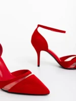 Дамски обувки с ток червени от текстилен материал Armara
