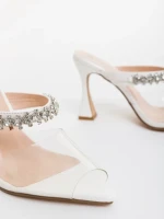 Дамско сабо бяло от лачена екологична кожа и синтетичен материал Anubis