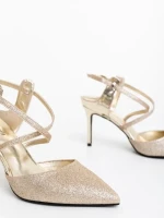 Дамски сандали с ток златисти от лачена екологична кожа Oliara