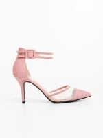 Дамски обувки с ток розови от текстилен материал Floriette
