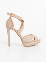 Дамски сандали с ток цвят шампанско от текстилен материал Morita