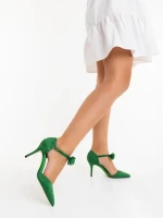 Дамски обувки с ток зелени от текстилен материал Celesta