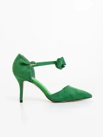 Дамски обувки с ток зелени от текстилен материал Celesta