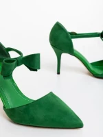 Дамски обувки с ток зелени от текстилен материал Celesta
