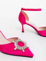 Дамски обувки с ток цикламени от текстилен материал Medela