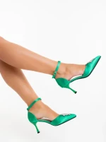 Дамски обувки с ток зелени от текстилен материал Medela