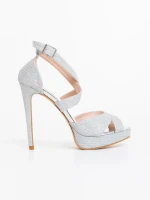 Дамски сандали с ток сребристи от текстилен материал Morita