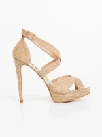 Дамски сандали с ток златисти от текстилен материал Morita