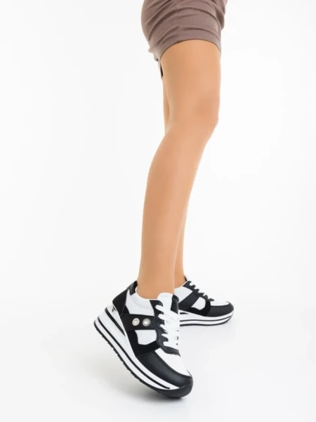 Дамски спортни обувки черно-бели от екологична кожа и текстилен материал Agilica