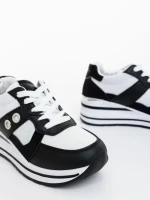 Дамски спортни обувки черно-бели от екологична кожа и текстилен материал Agilica