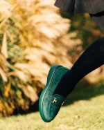 Дамски мокасини зелени от текстилен материал Mirumia