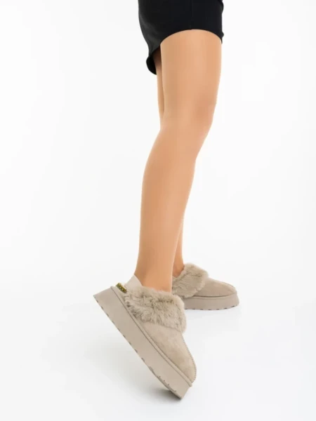 Дамски чехли бежови от текстилен материал Azerin