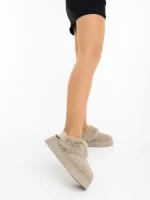 Дамски чехли бежови от текстилен материал Azerin