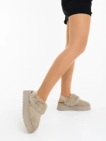 Дамски чехли бежови от текстилен материал Azerin