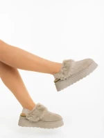 Дамски чехли бежови от текстилен материал Azerin