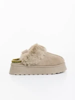 Дамски чехли бежови от текстилен материал Azerin